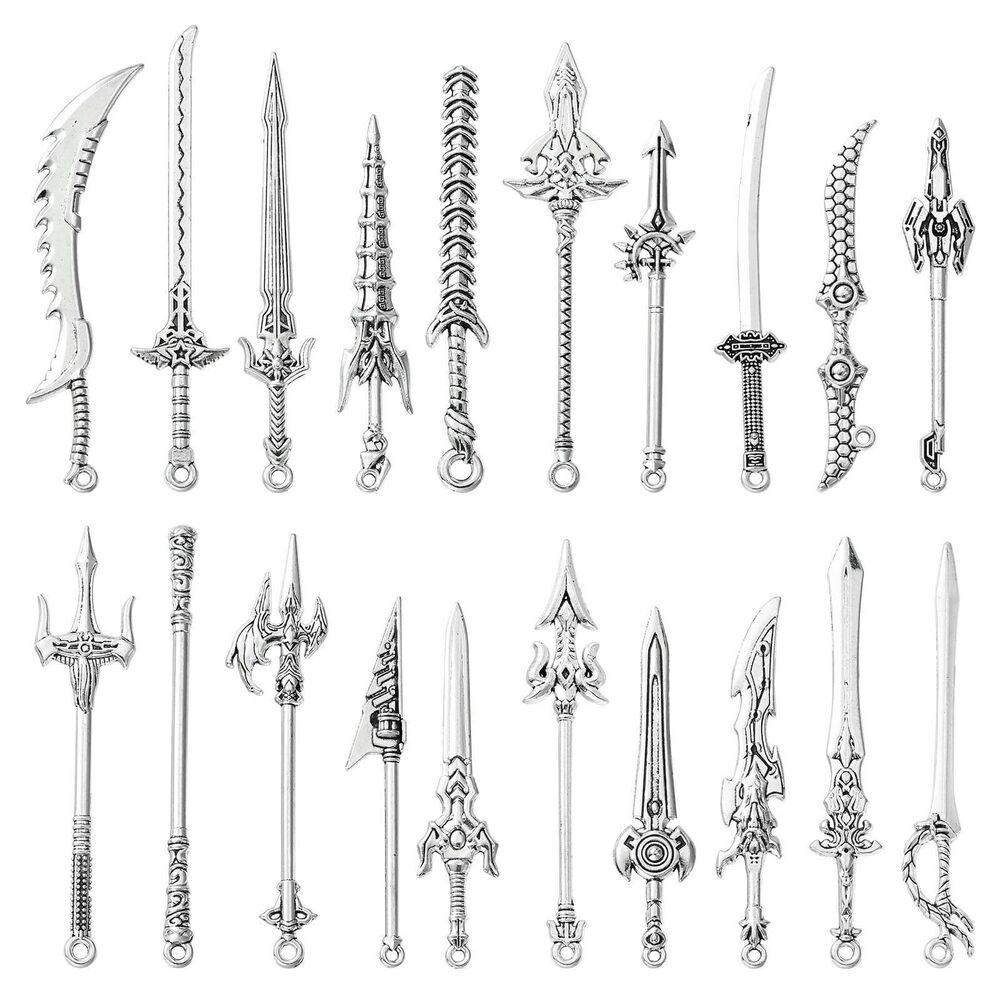 5418 40pcs Tibetan Sword Charms 20 Styles - Antique Silver Weapon